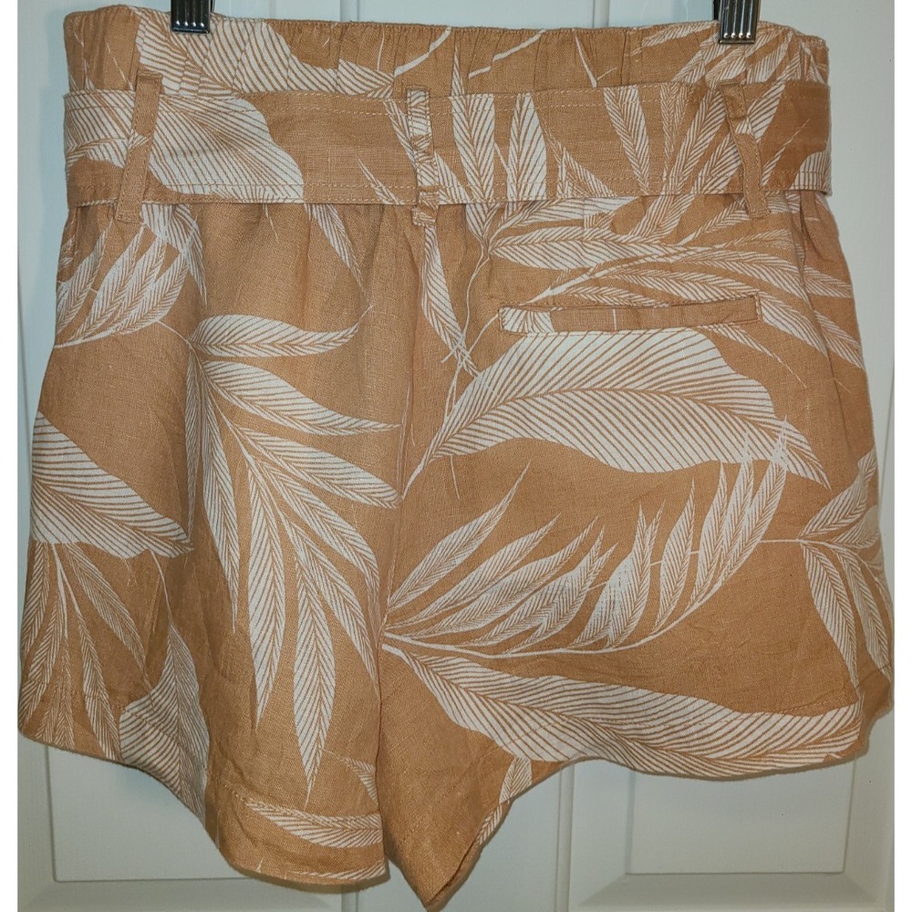 Tahari Womens Shorts M NWOT 100% Linen Palm Leaf Tropical Print Belted High Rise - Picture 9 of 9